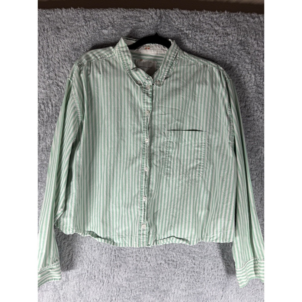 This is an American Eagle Outfitters striped button-up shirt in size XL